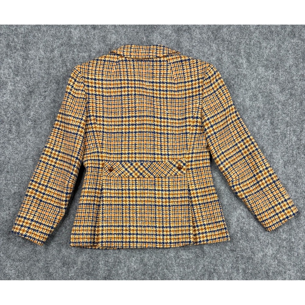 Vintage Pendleton Wool Blazer Jacket Womens 10 Brown Blue Plaid Houndstooth - Picture 6 of 6